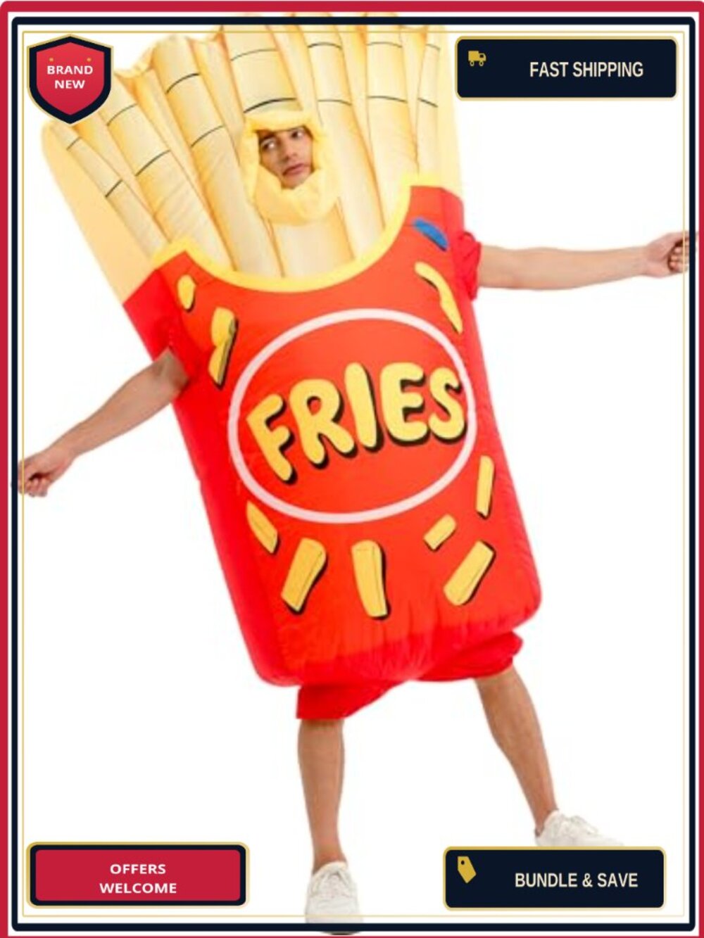 Inflatable French Fries Costume Adult One Size Full Body Blow Up Suit